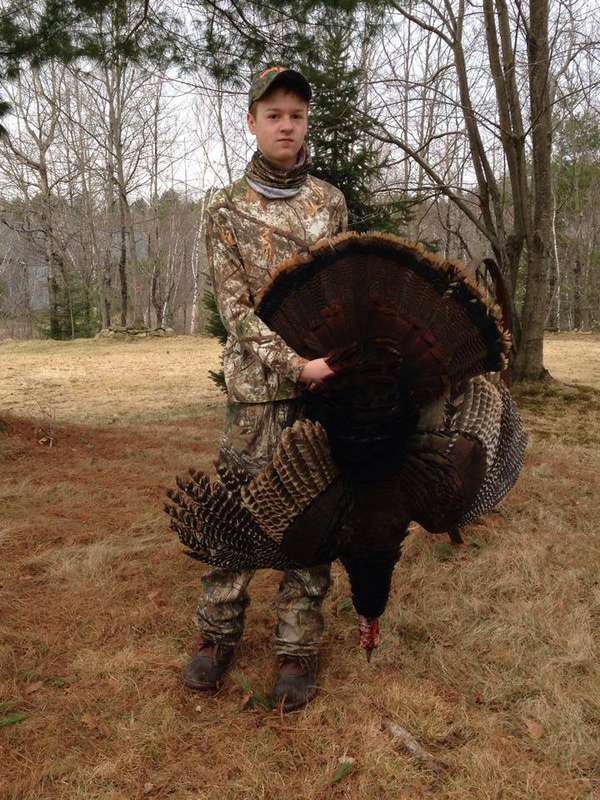 hunter turkey 2014
turkey weighed 19 pounds,beard 8 5/8 inches,spurs one inch    Hunter is 15 years old  Youth day
