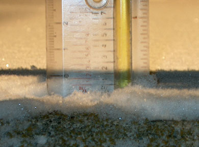 Snow depth on the front step Feb 13/06
1 inch mark in red on the right.
