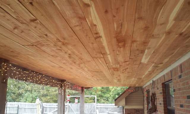 cedar on ceiling of back porch 
