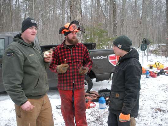 Eating lunch on the landing, Paul Smiths college timber harvesting class, fall 2012.
